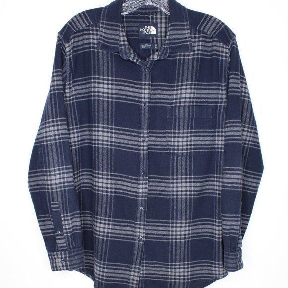 Navy and Gray North Face Flannel - Picture 1 of 10